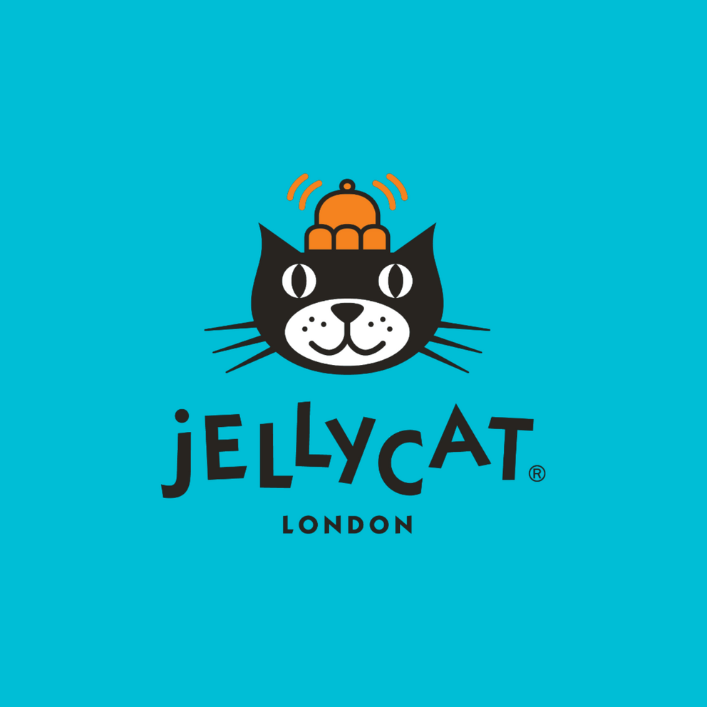 Jellycat London Logo auf Türkisem Hintergrund